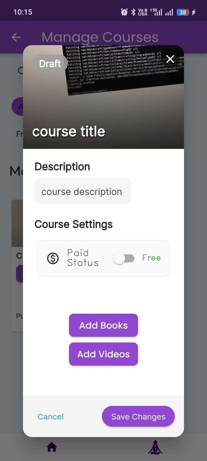 AstroVista manage course edit dialog