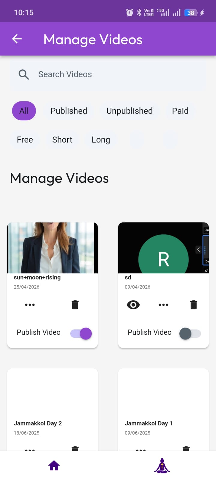 AstroVista manage videos screen